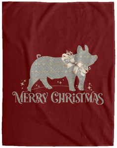 Merry Christmas Swine Grey & Gold Cozy Plush Fleece Blanket - 60x80