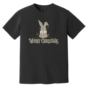 Merry Christmas Rabbit Grey & Gold Adult Comfort Color T-shirt