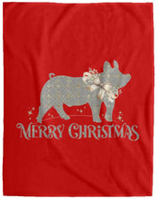 Merry Christmas Swine Grey & Gold Cozy Plush Fleece Blanket - 60x80