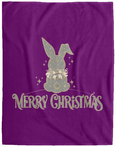 Merry Christmas Rabbit Grey & Gold Cozy Plush Fleece Blanket - 60x80