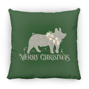 Merry Christmas Swine Grey & Gold Large Square Pillow