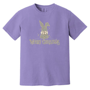 Merry Christmas Rabbit Grey & Gold Adult Comfort Color T-shirt