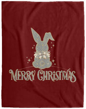 Merry Christmas Rabbit Grey & Gold Cozy Plush Fleece Blanket - 60x80