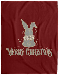 Merry Christmas Rabbit Grey & Gold Cozy Plush Fleece Blanket - 60x80