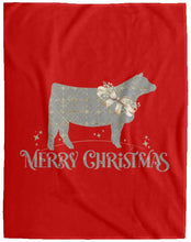 Merry Christmas Beef Grey & Gold Cozy Plush Fleece Blanket - 60x80