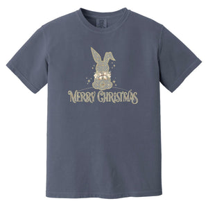 Merry Christmas Rabbit Grey & Gold Adult Comfort Color T-shirt