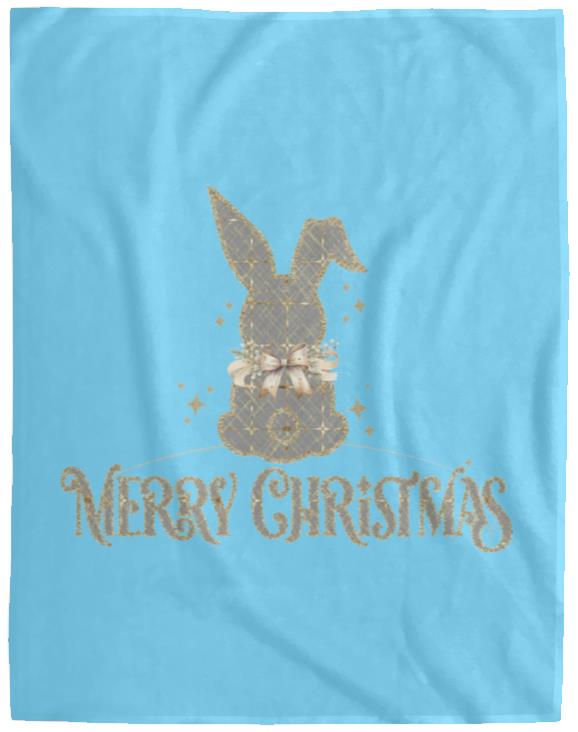 Merry Christmas Rabbit Grey & Gold Cozy Plush Fleece Blanket - 60x80