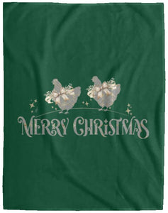 Merry Christmas Chickens Grey & Gold Cozy Plush Fleece Blanket - 60x80