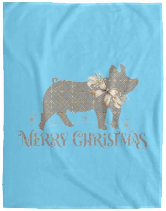 Merry Christmas Swine Grey & Gold Cozy Plush Fleece Blanket - 60x80