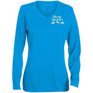 Unity Stables Chest logo Ladies' Moisture-Wicking Long Sleeve V-Neck Tee