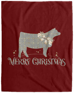 Merry Christmas Beef Grey & Gold Cozy Plush Fleece Blanket - 60x80