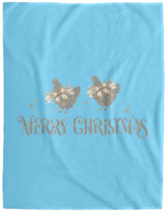 Merry Christmas Chickens Grey & Gold Cozy Plush Fleece Blanket - 60x80