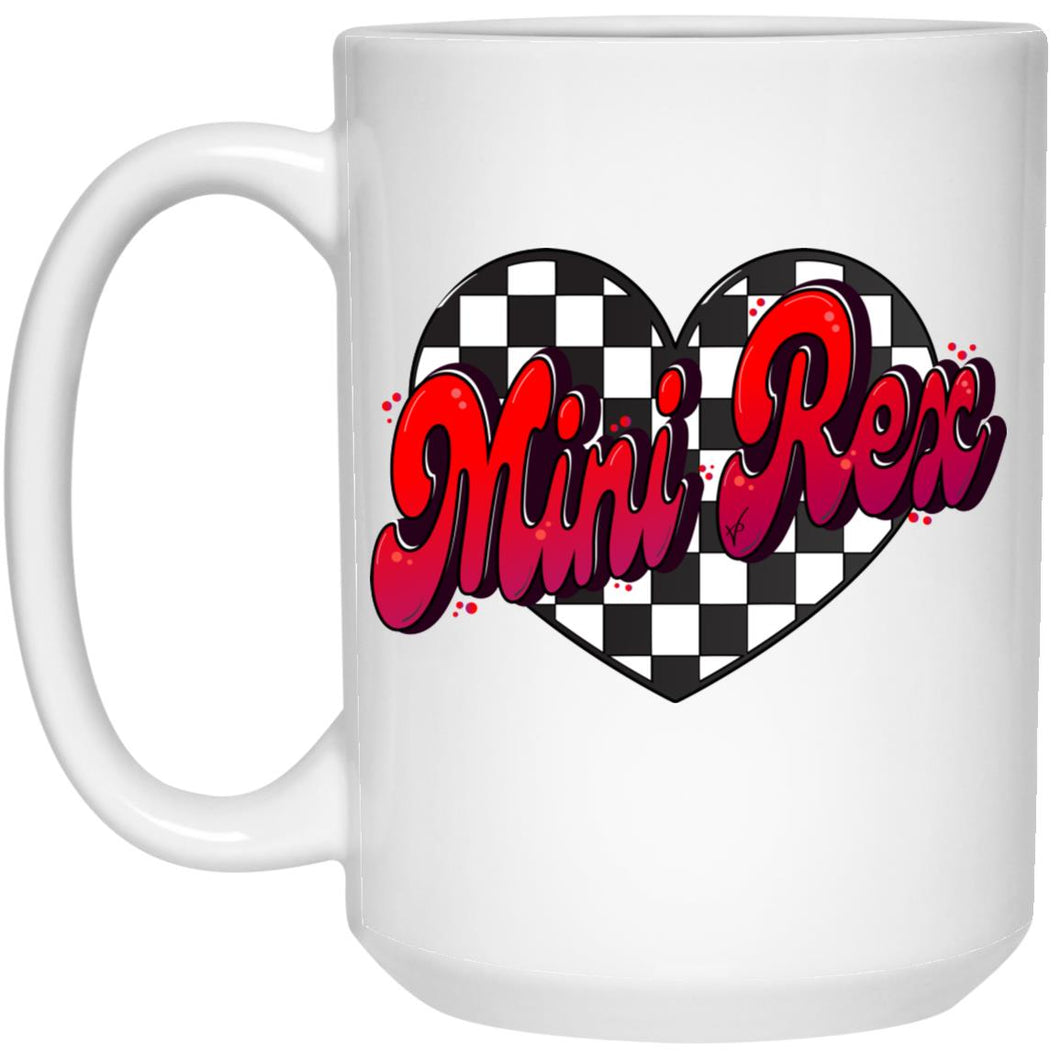 Mini Rex Checkered Heart 15oz White Mug