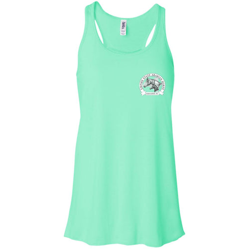 ESAHA Ladies Flowy Racerback Tank w/ Purple Ink Back Design