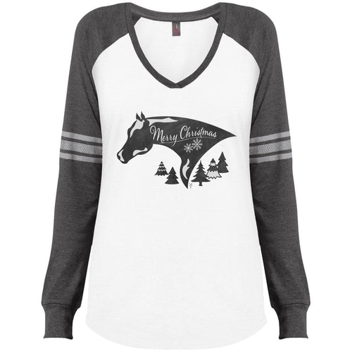 Painted Christmas Ladies' Game LS V-Neck T-Shirt