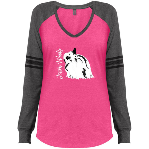 Jersey Wooly Ladies' Game LS V-Neck T-Shirt