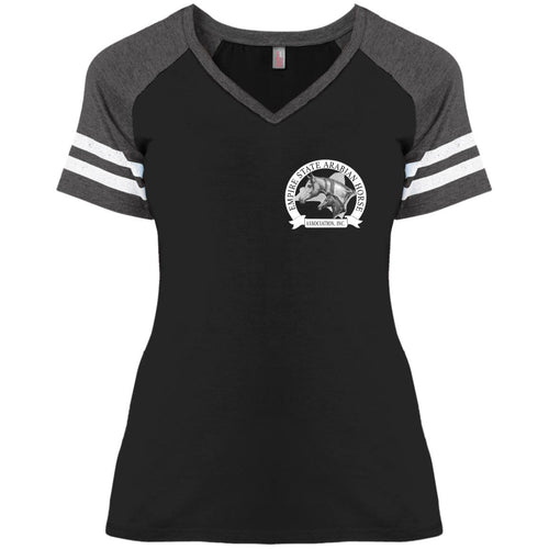 ESAHA Ladies' Game V-Neck T w/ White Ink Back Design